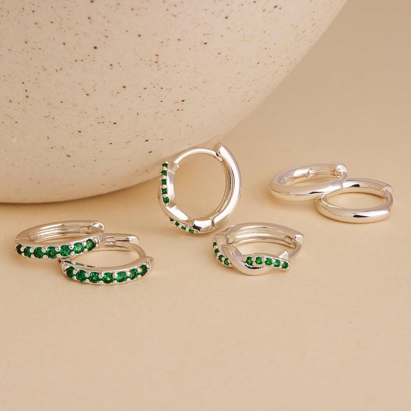 Inerney 14K Gold Plated Huggie Hoop Earrings for Women, Small Sterling Silver Earring Set Hypoallergenic Cartilage Helix Stacks, Mini Dainty Cute Trendy Birthstone Jewelry Gift for Multiple Piercings - Image 5